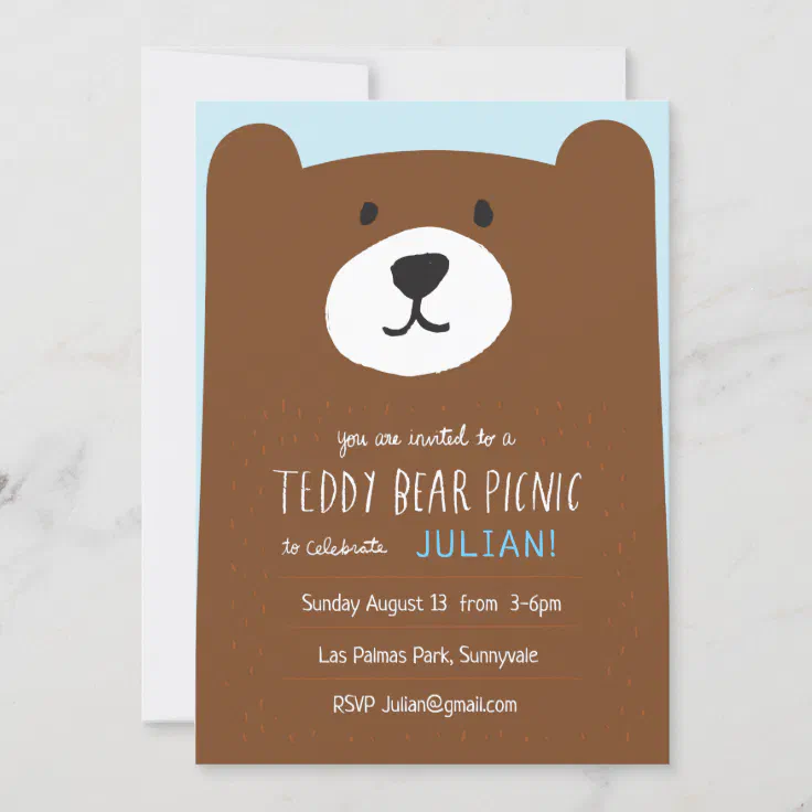 Teddy Bear With Picnic Childrens Birthday Party Invitations 