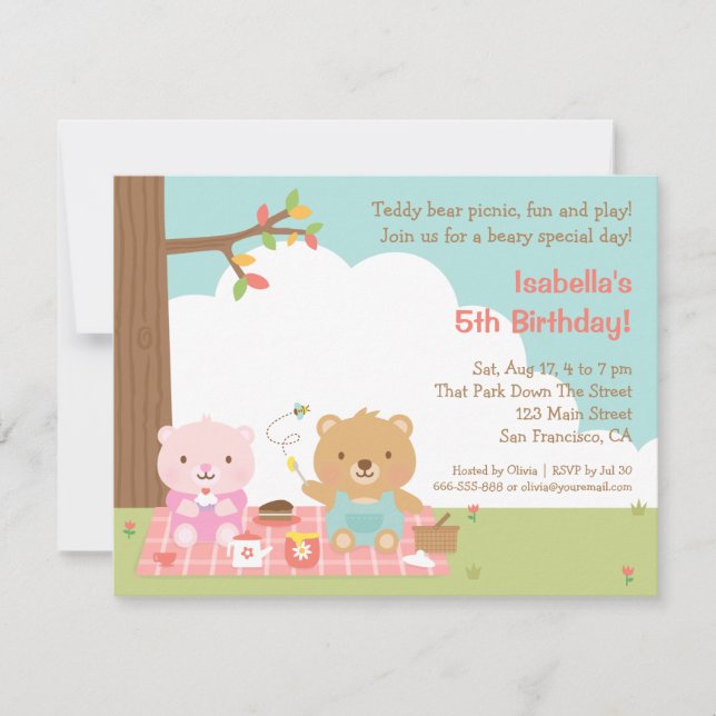 Teddy Bear Picnic Kids Birthday Party Invitations (Front)