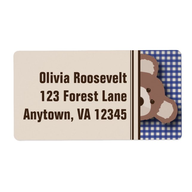 Teddy Bear Picnic Label- Blue Gingham Label (Front)