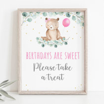 Teddy Bear Picnic Pink Floral Birthday Treat Sign
