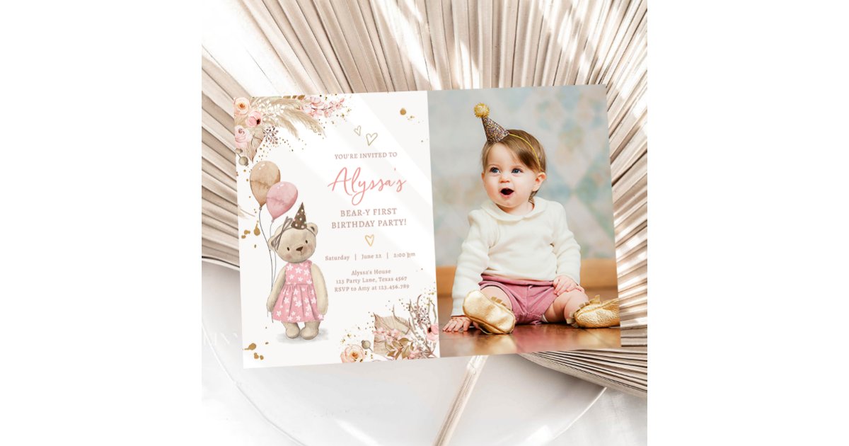 Teddy Bear Picnic Pink Girl First Birthday Party I Invitation | Zazzle
