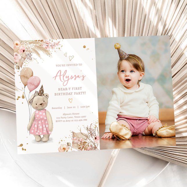 Teddy Bear Picnic Pink Girl First Birthday Party I Invitation (Creator Uploaded)