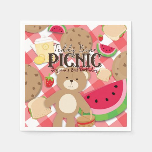 Teddy Bear Picnic Summer Birthday Party Custom Napkins