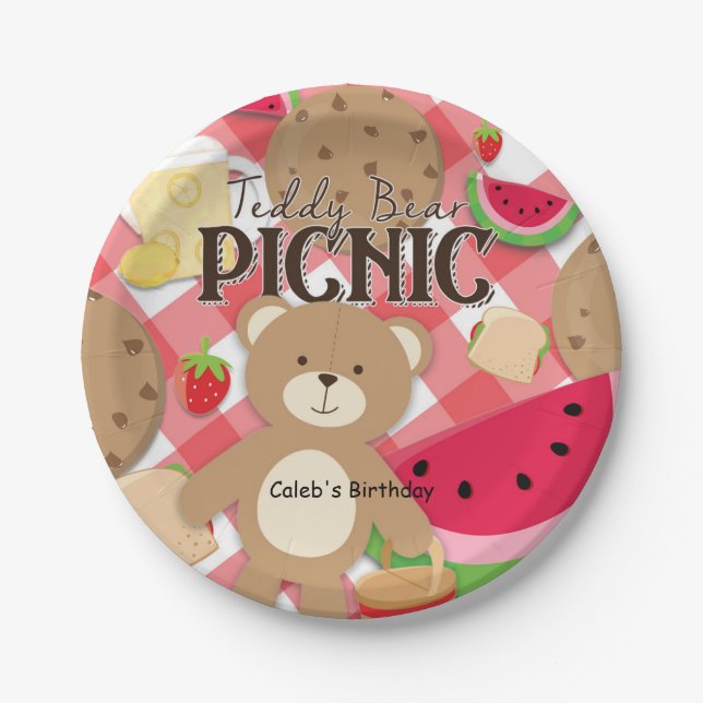 Teddy Bear Picnic Summer Birthday Party Custom Paper Plates (Front)
