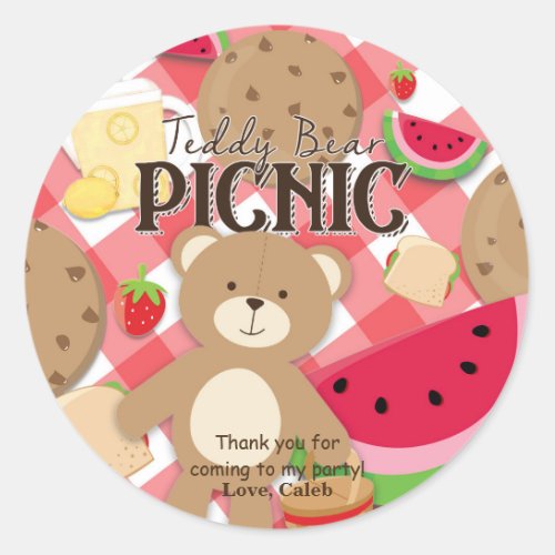 Teddy Bear Picnic Summer Birthday Party Favor Classic Round Sticker