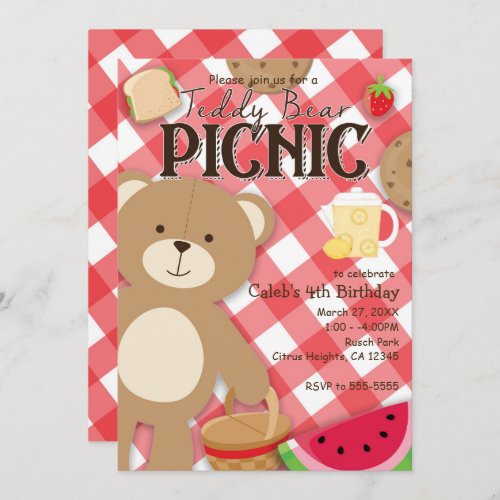 Teddy Bear Picnic Summer Birthday Party Invitation