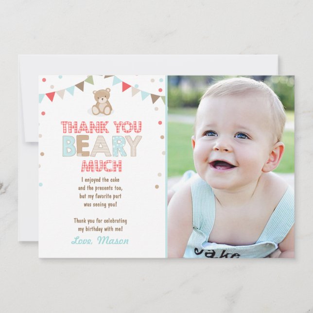 Teddy bear picnic Thank You Card Teddy bear Boy (Front)