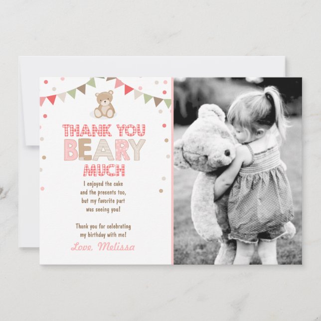 Teddy bear picnic Thank You Card Teddy bear Girl (Front)