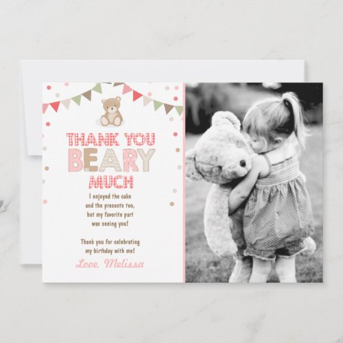 Teddy bear picnic Thank You Card Teddy bear Girl