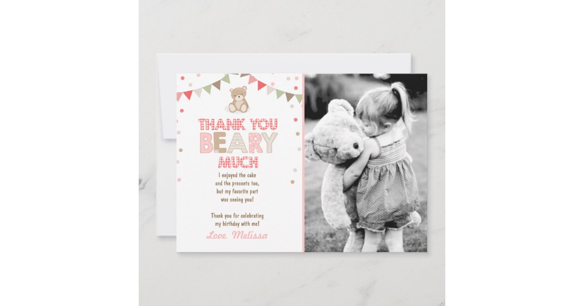 Pink Girls Teddy Bear Picnic Party Thank You Cards 