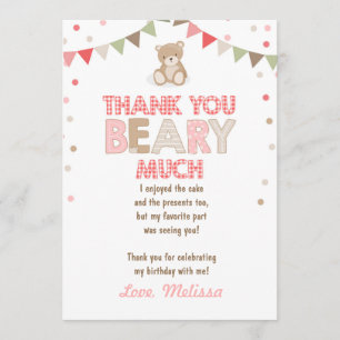 Teddy bear picnic Thank You Card Teddy bear Girl