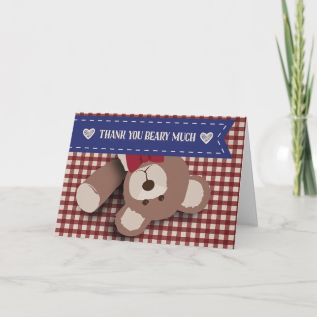 Teddy Bear Picnic Thank You- Red Gingham You Card (Front)