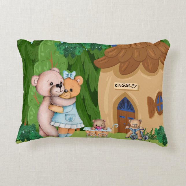 Teddy Bear Picnic Village Personalized Accent Pillow (Back)