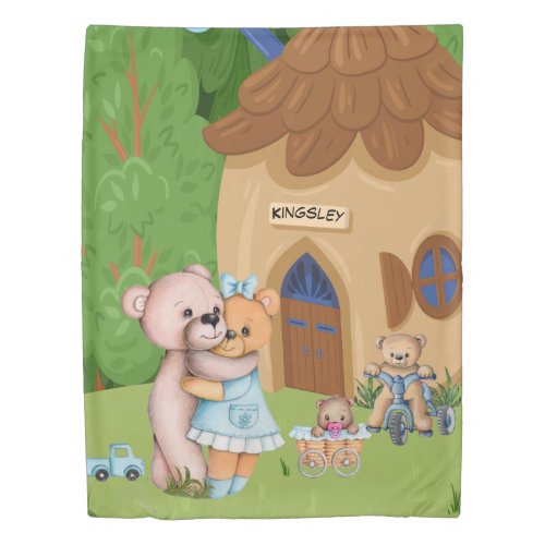 Teddy Bear Picnic Village Personalized Duvet Cover