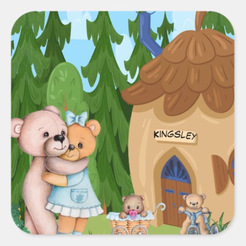 Teddy Bear Picnic Village Personalized Square Sticker