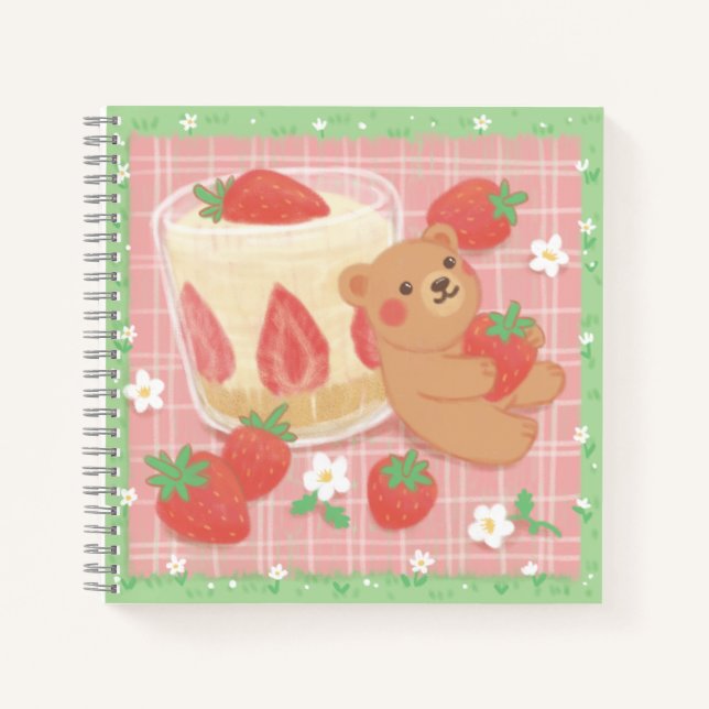 Teddy Bear Picnic with Strawberries Notebook (Front)