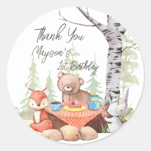Teddy bear picnic woodlands forest animals custom classic round sticker