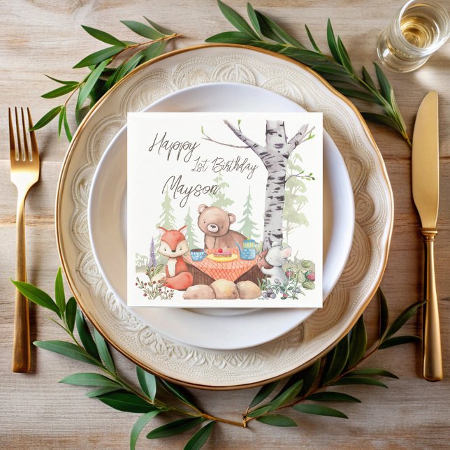 Teddy bear picnic woodlands forest animals custom napkins (Teddy bear picnic woodlands forest animals custom napkins)