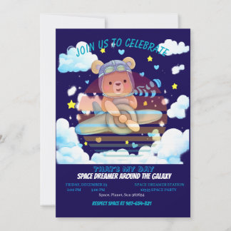 Teddy Bear Pilot Airplane Art Invitation