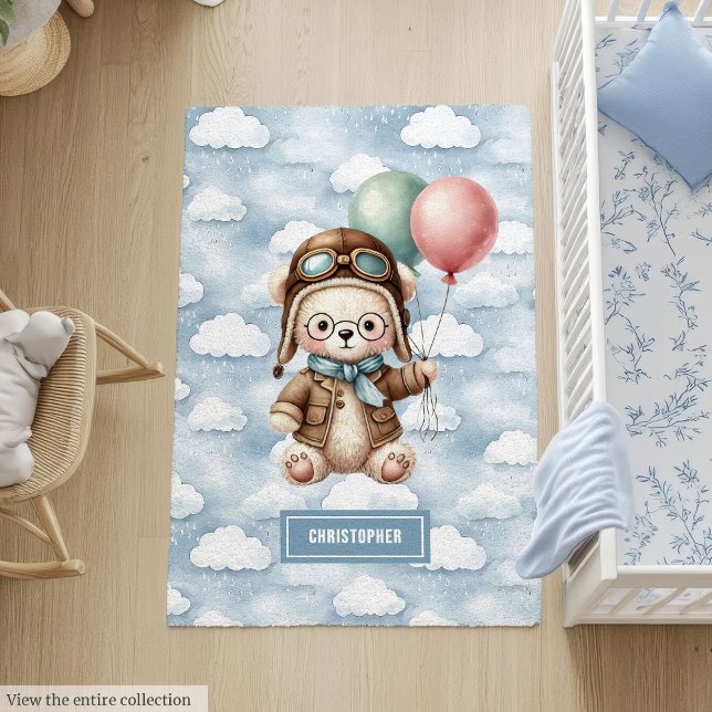 Teddy Bear Pilot Baby Boy Nursery Rug Shower Gift (Teddy Bear Pilot Baby Boy Nursery Rug Shower Gift)