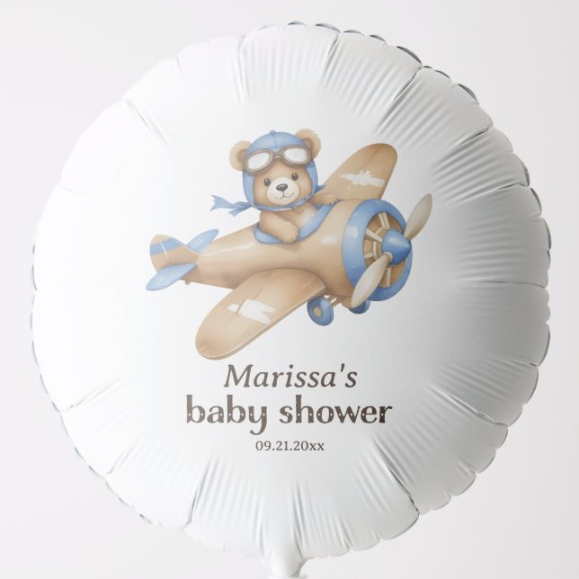 Teddy Bear Pilot Baby Boy Shower Balloon (Front)