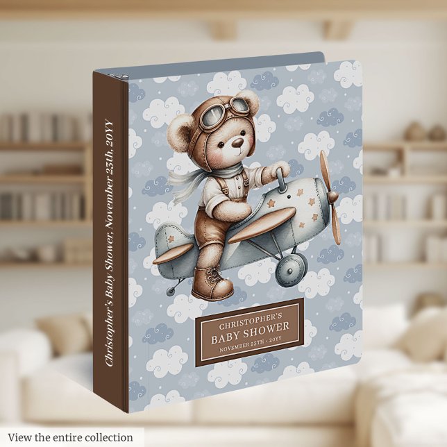 Teddy Bear Pilot Baby Boy Shower Binder Custom (Teddy Bear Pilot Baby Boy Shower Binder Custom)