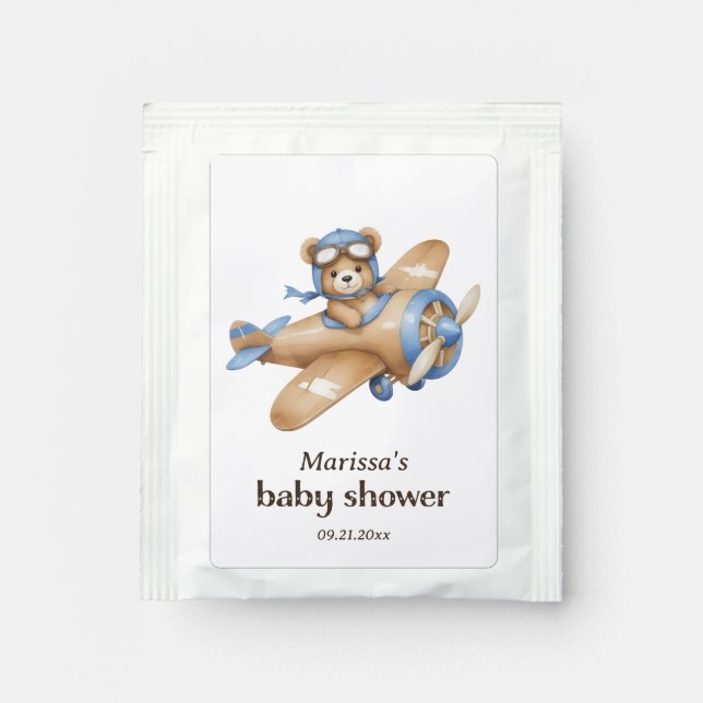 Teddy Bear Pilot Baby Boy Shower Drink Mix (Front)