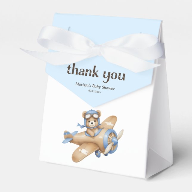 Teddy Bear Pilot Baby Boy Shower Favor Box (Front Side)