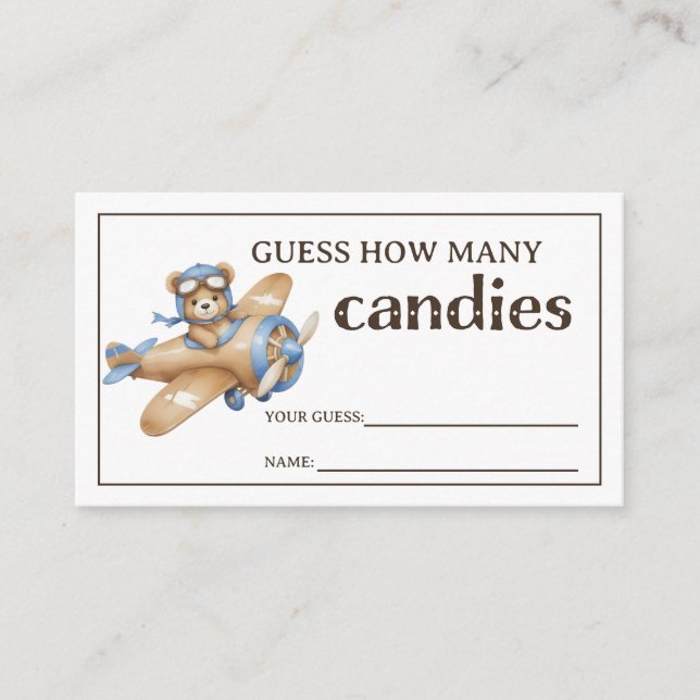 Teddy Bear Pilot Baby Boy Shower Guessing Game Enclosure Card (Front)