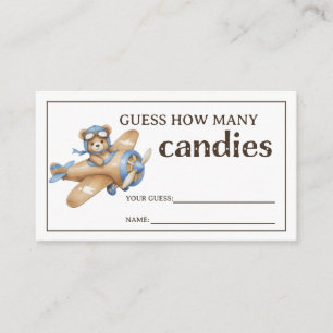 Teddy Bear Pilot Baby Boy Shower Guessing Game Enclosure Card