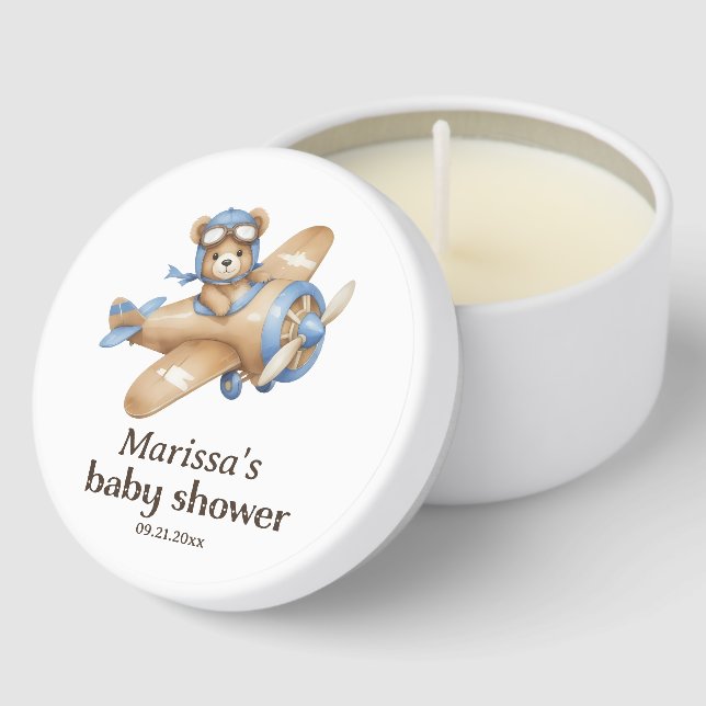 Teddy Bear Pilot Baby Boy Shower Mini Candle Favors (Corner)