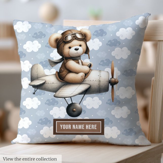 Teddy Bear Pilot Baby Pillow Personalized Newborn (Teddy Bear Pilot Baby Pillow Personalized for Newborn)