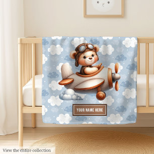 Teddy Bear Pilot Baby Shower Keepsake Gift Blanket