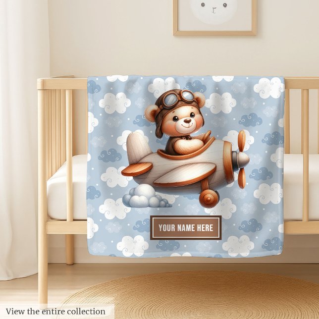 Teddy Bear Pilot Baby Shower Keepsake Gift Blanket (Teddy Bear Pilot Baby Shower Keepsake Gift Blanket)