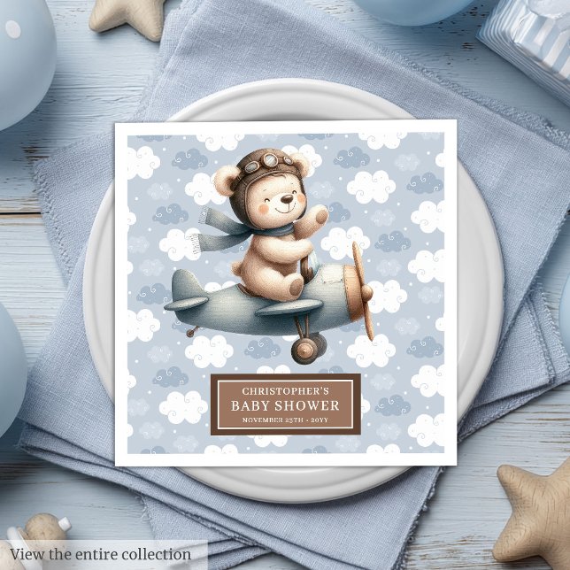 Teddy Bear Pilot Baby Shower Napkins Personalized (Teddy Bear Pilot Baby Shower Napkins Personalized)