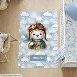Teddy Bear Pilot Baby Shower Nursery Room Area Rug