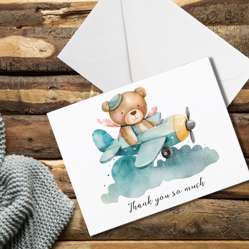 Teddy Bear Pilot Baby Shower Thank You Postcard