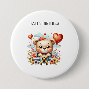 Teddy Bear Pilot Birthday Button