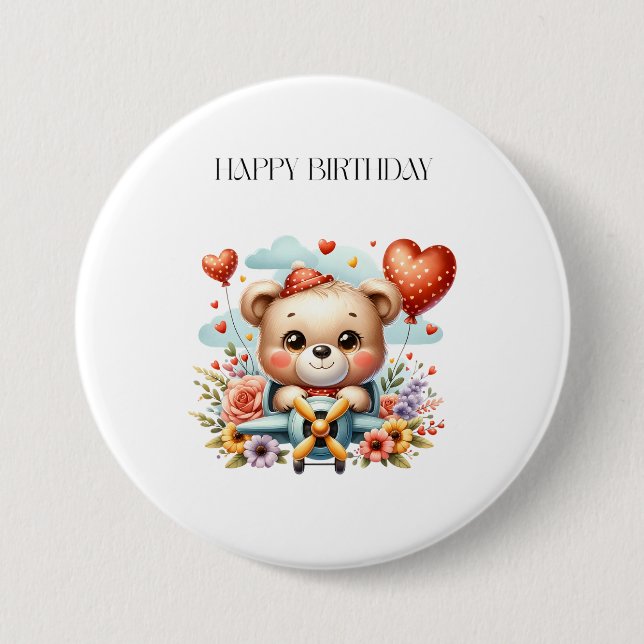 Teddy Bear Pilot Birthday Button (Front)