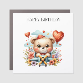 Teddy Bear Pilot Birthday Car Magnet
