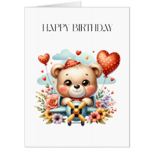 Teddy Bear Pilot Birthday Card