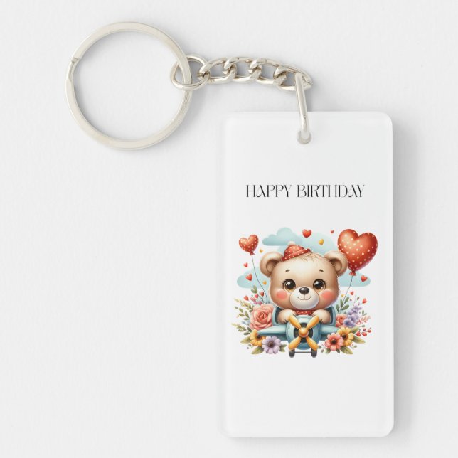 Teddy Bear Pilot Birthday Keychain (Front)