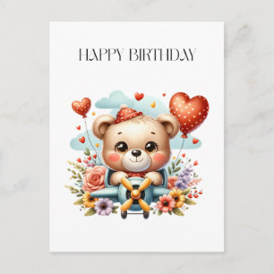 Teddy Bear Pilot Birthday Postcard