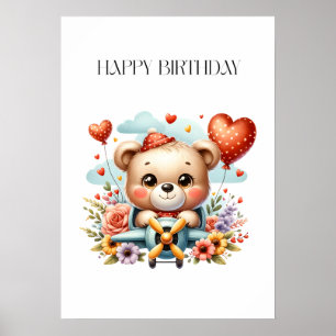 Teddy Bear Pilot Birthday Poster