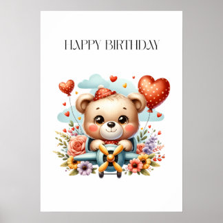 Teddy Bear Pilot Birthday Poster