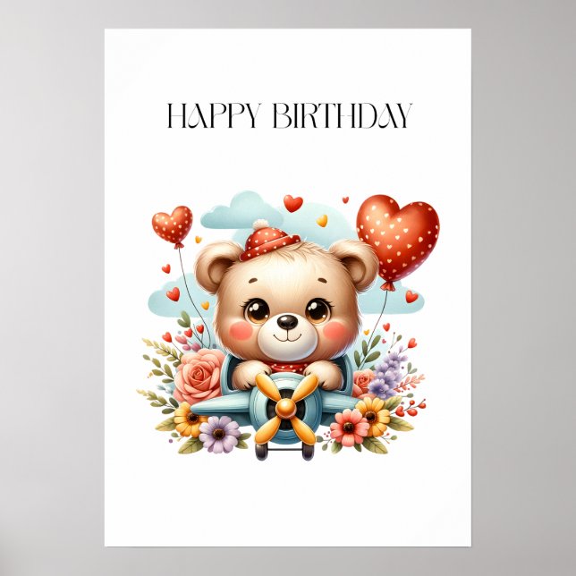 Teddy Bear Pilot Birthday Poster (Front)