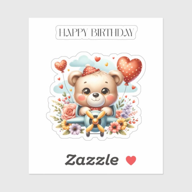 Teddy Bear Pilot Birthday Sticker (Sheet)