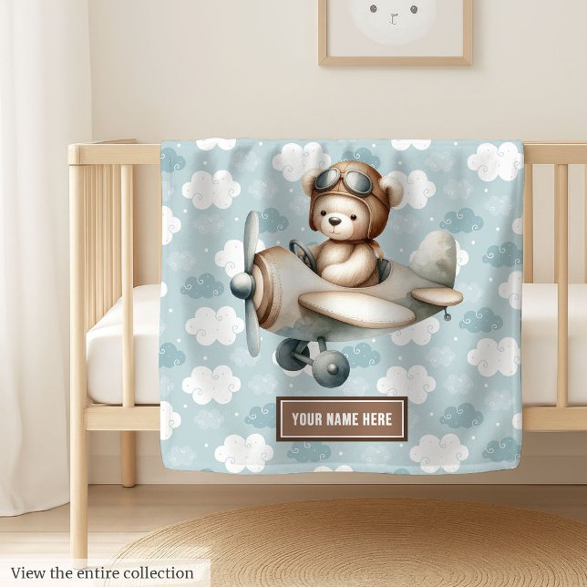 Teddy Bear Pilot Blue Brown Baby Shower Blanket (Teddy Bear Pilot Blue Brown Baby Shower Blanket)