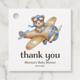 Teddy Bear Pilot Boy Baby Shower Favor Tags