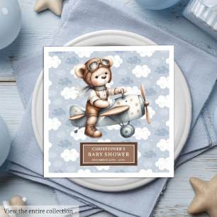 Teddy Bear Pilot Napkins Personalized Baby Shower